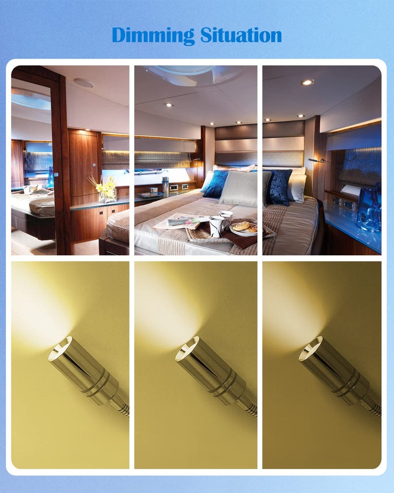THALASSA 12V Short Gooseneck Light With 5V USB Port - Boat Reading Lamp Adjustable Warm White Spotlight with Dimmable Touch Switch Designed for RV, Caravans, Boats, Motor Homes Inside as Bedside Light - Image 3